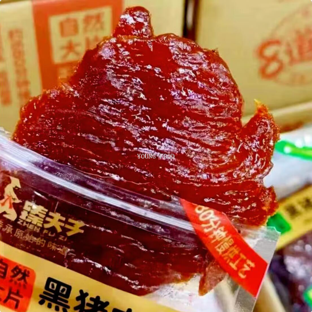 Free shipping! Zhenfuzi Natural Large Black Pork Jerky Black Pepper Flavor 250g, no preservatives added, high-protein snack Specification image