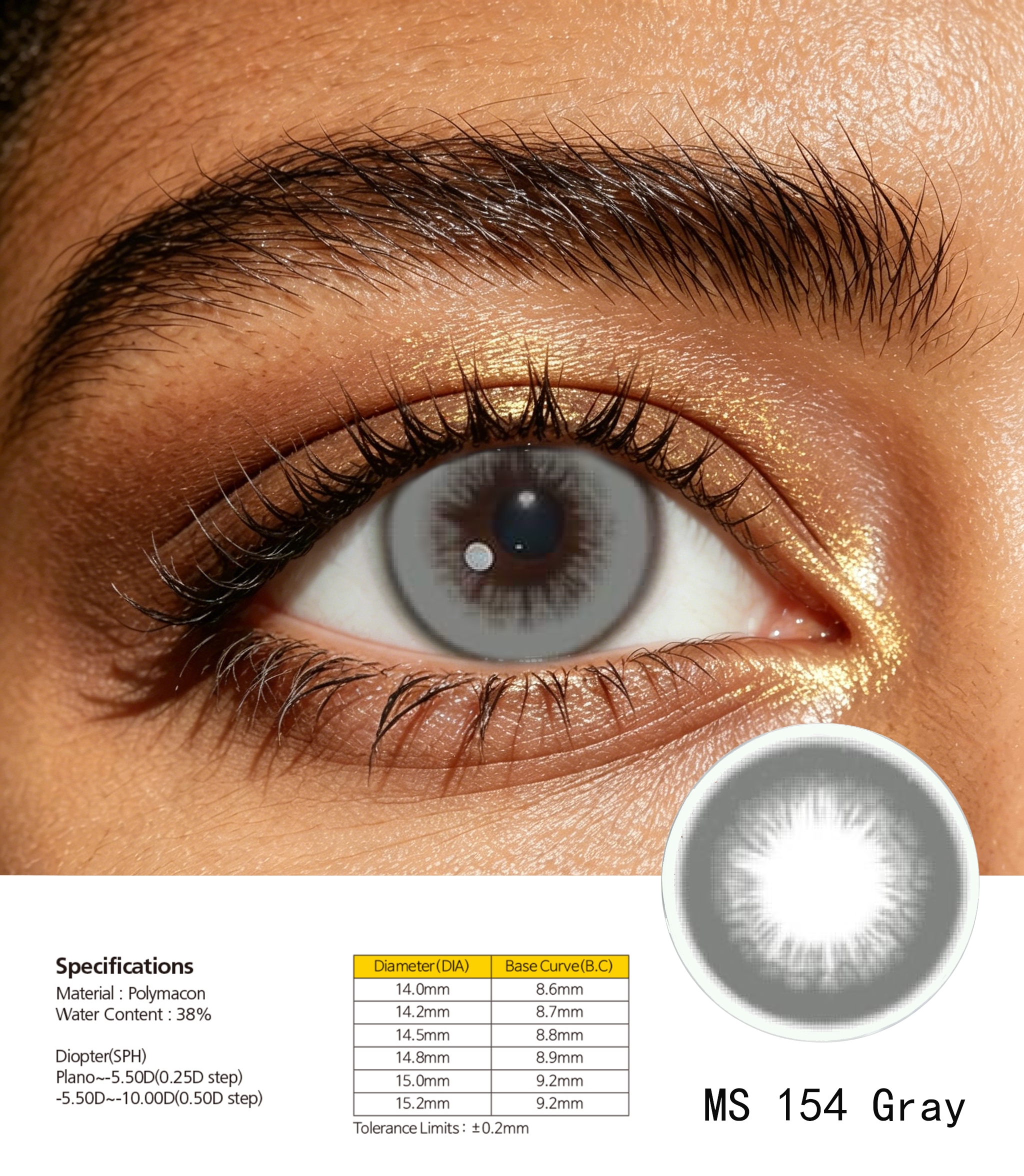 Brown colored contact lenses, natural eye contact lenses, colored contact lenses Specification image
