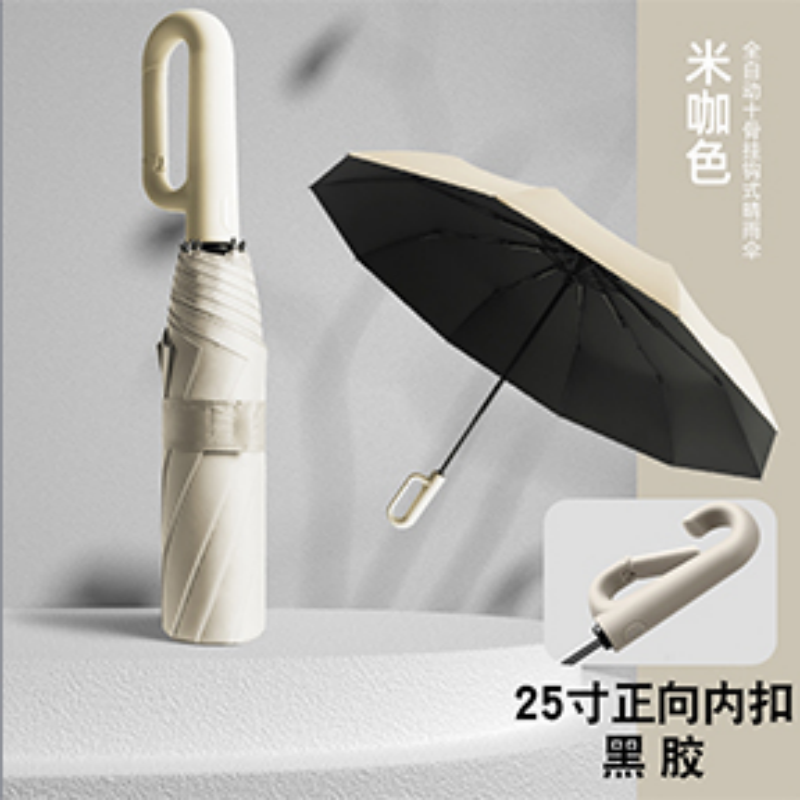 Hengdun 25-inch ring-buckle handle fully automatic umbrella, hanging type anti-loss portable folding umbrella, reinforced windproof and explosion-proof sunshade umbrella, all-weather and all-weather UV protection commuter umbrella. Factory stock available, wholesale and customization supported Specification image