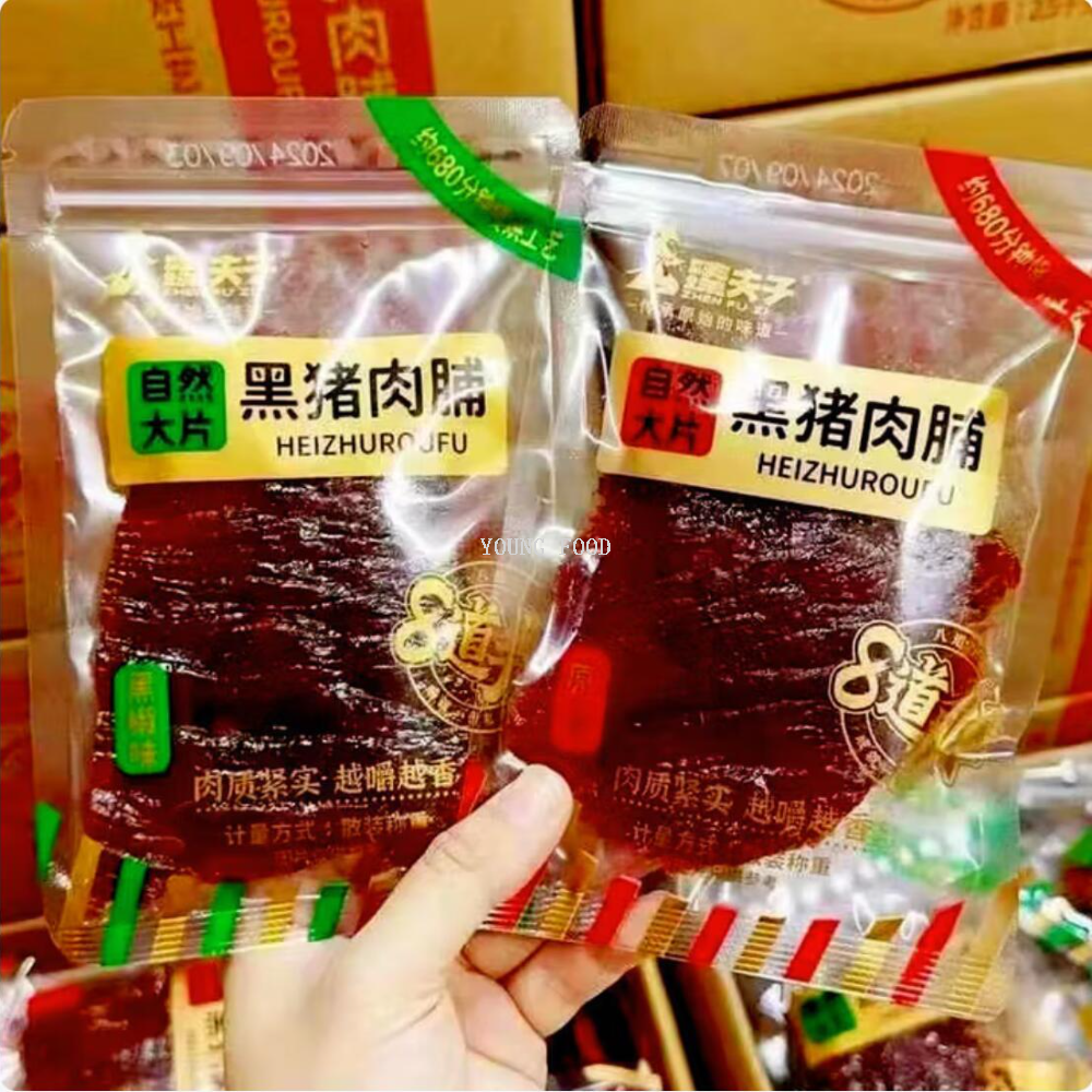 Free shipping! Zhenfuzi Natural Large Black Pork Jerky Black Pepper Flavor 250g, no preservatives added, high-protein snack details Picture