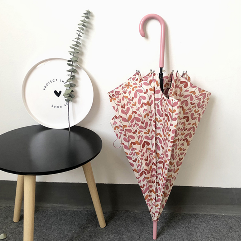 Hengdun Morandi color series flower and leaf fresh printed straight pole umbrella, niche design sense, curved handle umbrella, water-resistant, wind-resistant, UV-resistant, all-weather, retro commuting sunshade umbrella, factory stock available, wholesale and customization supported details Picture