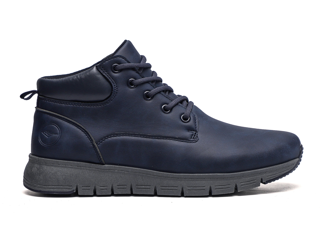 Dark blue high-top boots for men, top-grain cowhide leather shoes for summer casual wear full figure