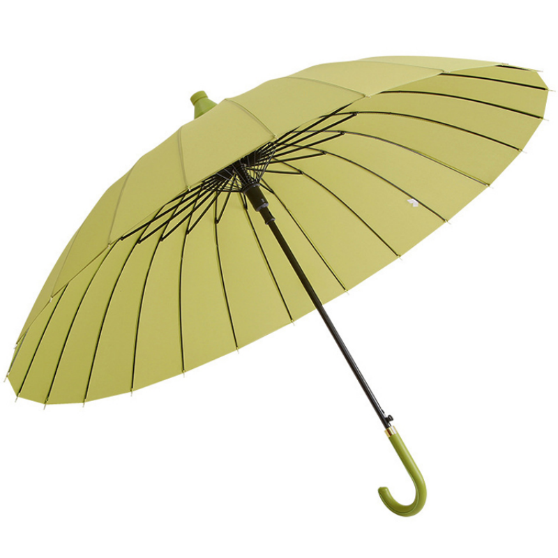 Hengdun 24-bone, high appearance level, large rainbow long handle umbrella with waterproof cover for water storage, wind resistance and heavy rain resistance. Leather handle umbrella, simple solid color, commuting straight pole umbrella. Factory stock available, wholesale and customization supported pic 1