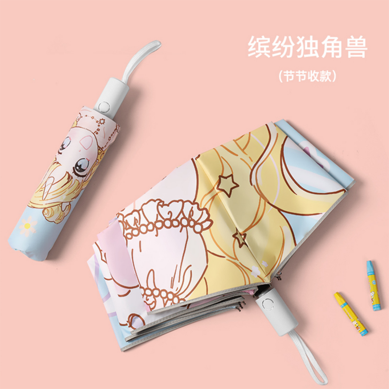 Hengdun children's anti-rebound fully automatic folding umbrella, fun cartoon pattern, anti-explosion, anti-pinch hand, continuous folding safety design, all-weather and all-weather umbrella, small and portable sunshade, supports wholesale and custom LOGO pic 7