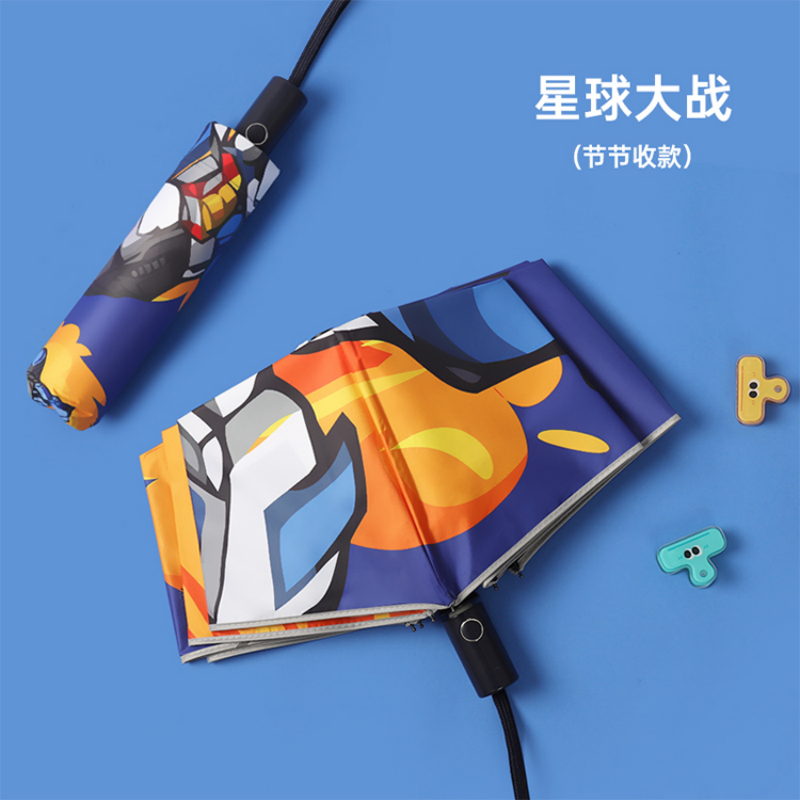 Hengdun children's anti-rebound fully automatic folding umbrella, fun cartoon pattern, anti-explosion, anti-pinch hand, continuous folding safety design, all-weather and all-weather umbrella, small and portable sunshade, supports wholesale and custom LOGO details Picture