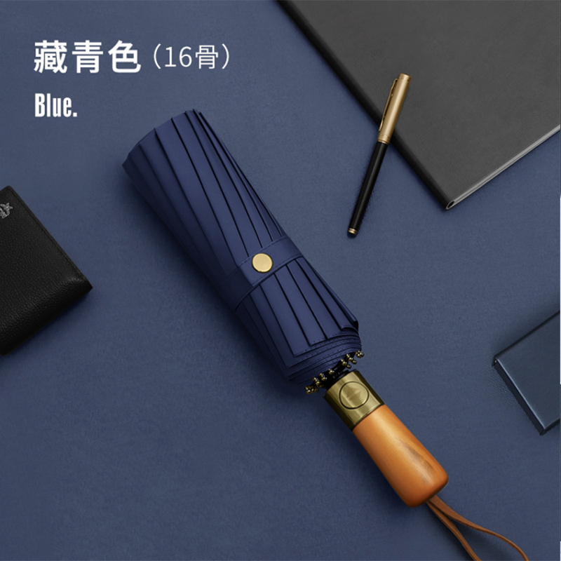 Hengdun high-end solid wood handle fully automatic folding umbrella, 12-bone reinforced windproof black rubber sun protection business umbrella, business commuting portable sunshade umbrella, reinforced windproof, rain and sun dual-purpose umbrella, wholesale and customization supported Specification image