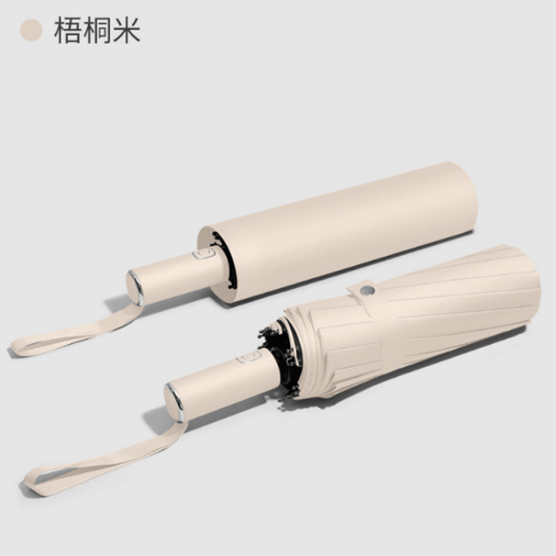 Hengdun 12-bone enlarged fully automatic folding umbrella with black rubber coating for sun protection and UV protection, UPF50 + Morandi solid color business commuting umbrella, reinforced wind resistance, portable three-fold sunshade for men and women details Picture