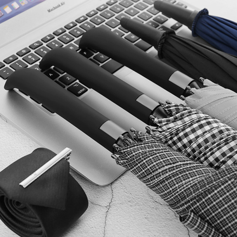 Hengdun Business style black straight-handled umbrella, one-click automatic opening, rainproof and wind-resistant, long-handled umbrella suitable for both men and women, simple checkered pattern/pure black commuting durable umbrella, supports wholesale customization LOGO