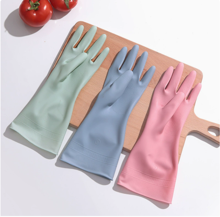 Household cleaning and dishwashing gloves for women, soft PVC durable gloves, waterproof and anti-slip, dishwashing and laundry gloves for home use