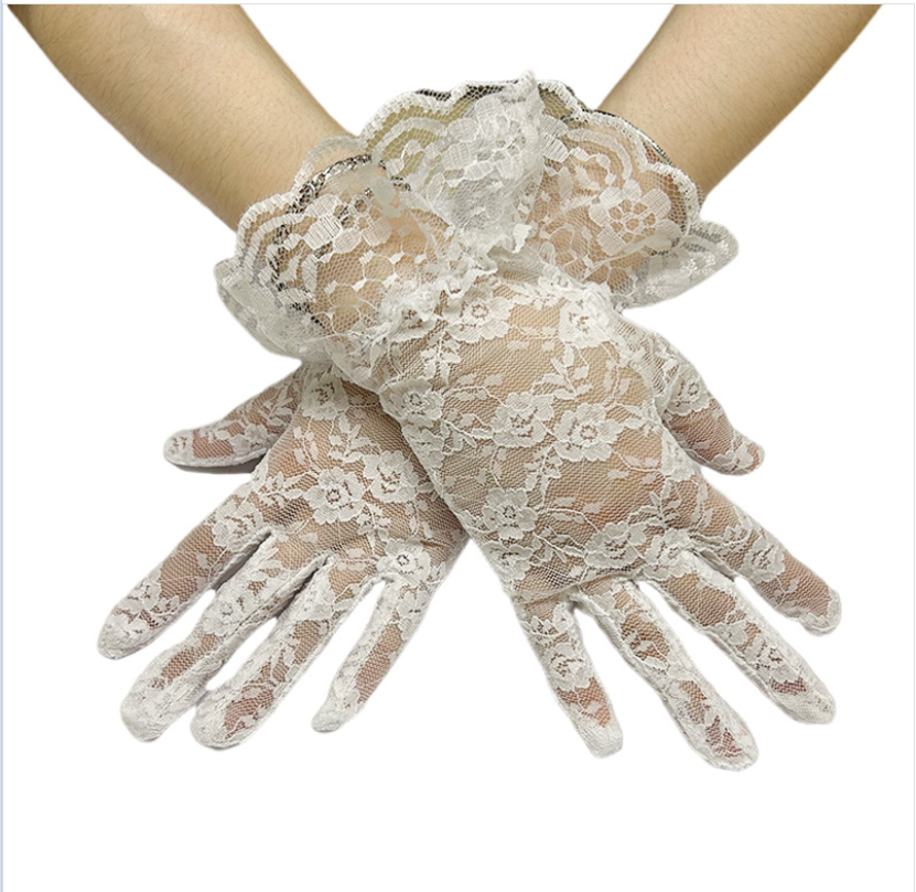 The manufacturer wholesals summer women's black large lace sexy lace sun protection gloves and thin mesh gloves Specification image