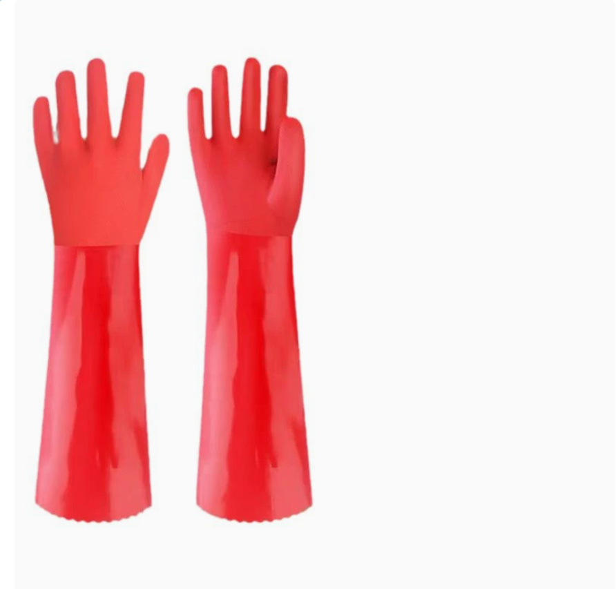 Dishwashing gloves with fleece, thickened fleece, warm, durable rubber latex for women's kitchen, extended gloves for laundry, and household chores