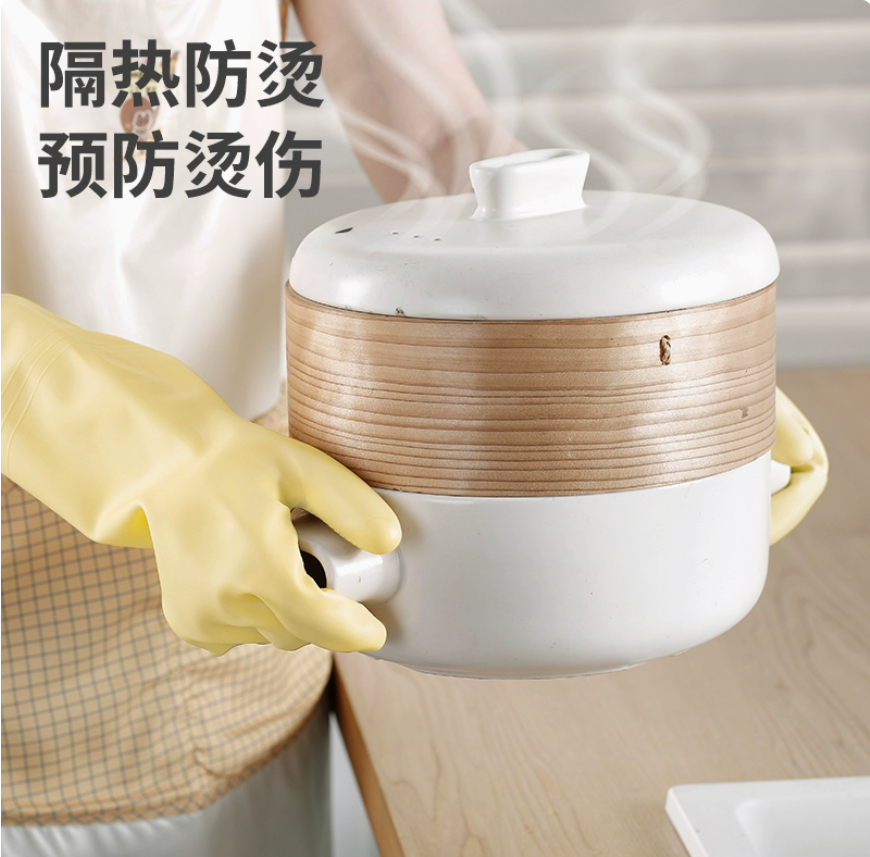 Dishwashing gloves, kitchen and household cleaning gloves, durable and waterproof PVC extended laundry gloves with fleece hanging details Picture