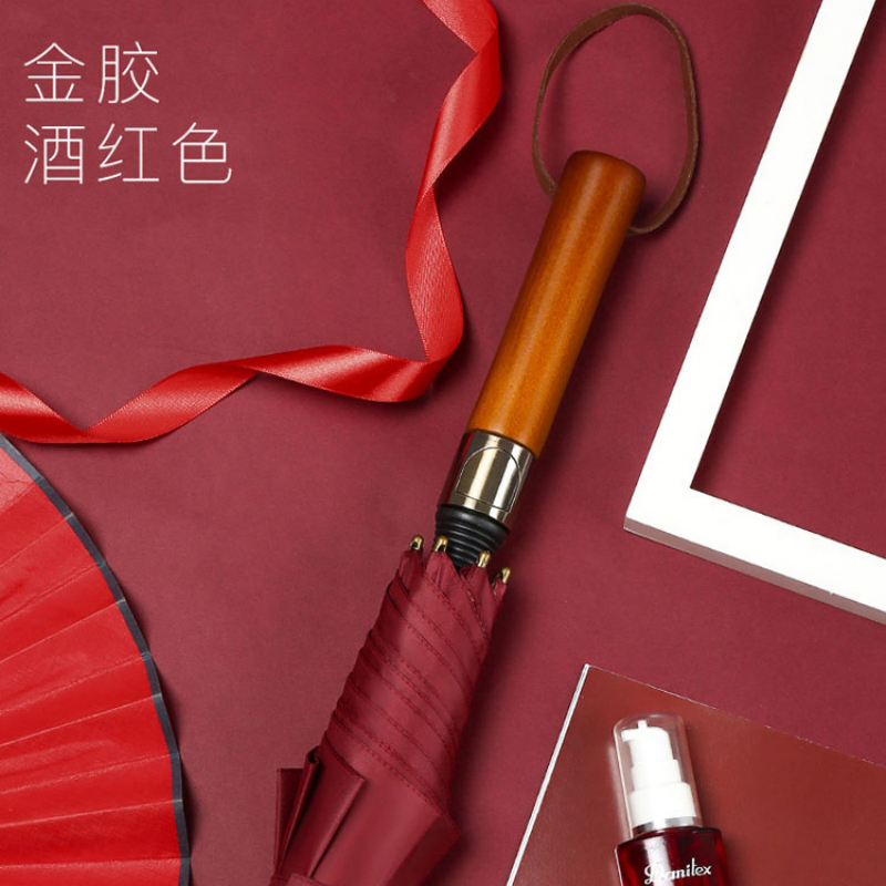 Hengdun automatic wooden handle all-weather umbrella, retro and light luxury style, gold rubber sun protection umbrella, black rubber UV protection sunshade umbrella, reinforced wind and rain resistance, business straight pole umbrella, supports wholesale and custom LOGO pic 9