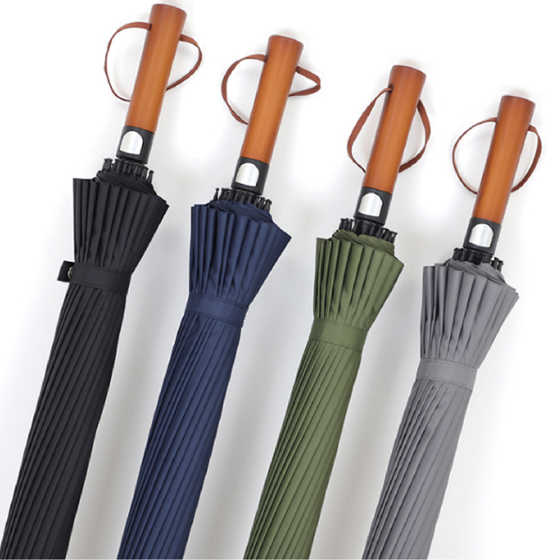 Hengdun retro solid wood handle 24-bone long handle umbrella, semi-automatic large reinforcement, wind-resistant and rainproof, simple solid color business umbrella, suitable for 2-3 people to use. Umbrella supports wholesale customization