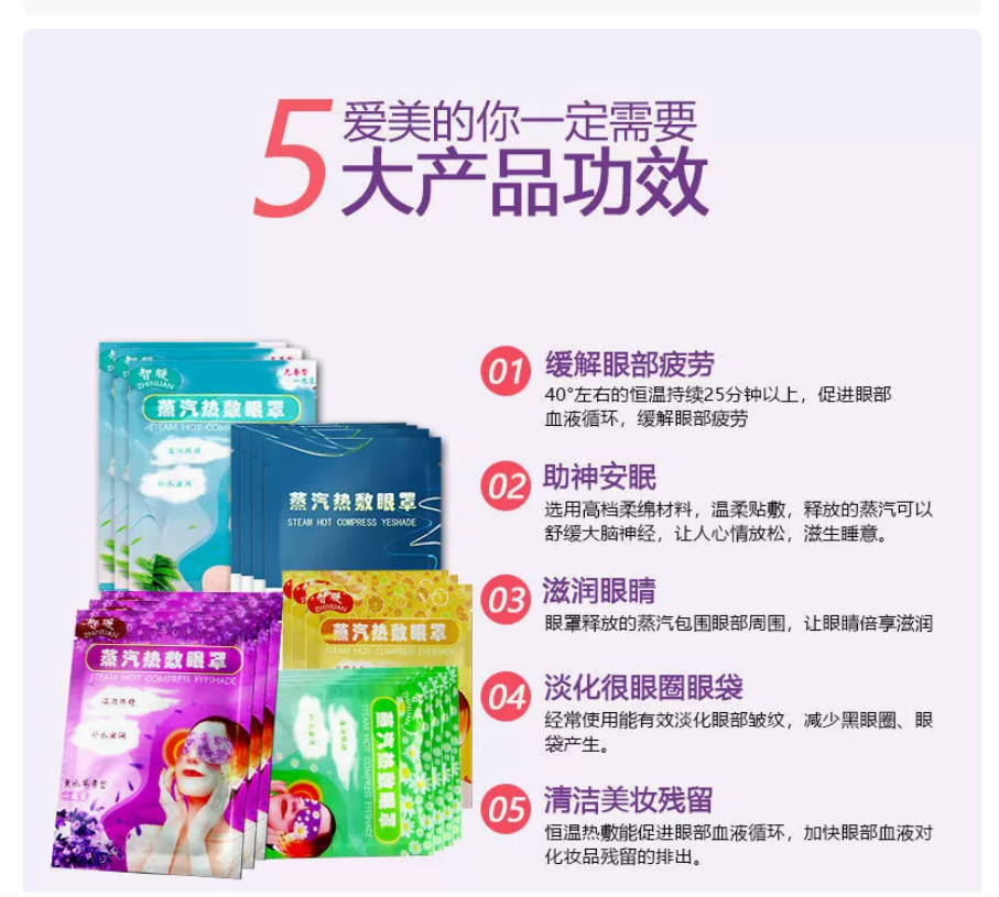 Steam eye mask for women, hot compress during sleep, relieve eye fatigue, dark circles, and block light when staying up late. Steam self-heating steam eye mask Application Scenario