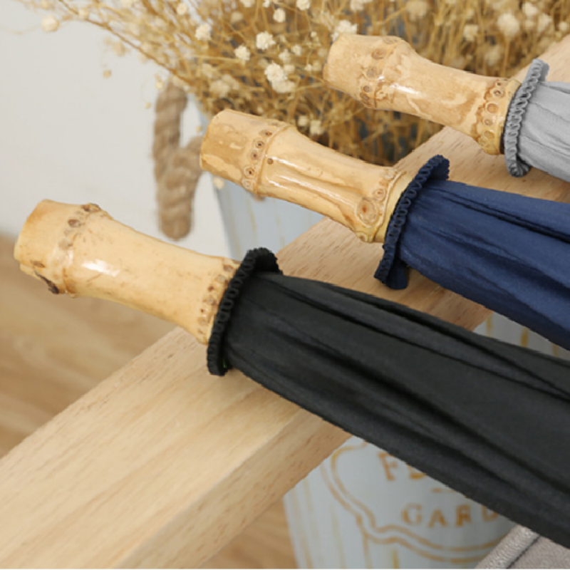 Hengdun retro artistic bamboo joint curved handle semi-automatic long pole umbrella, reinforced wind and rain resistant straight pole umbrella, simple solid color business commuting all-weather umbrella, factory stock available, wholesale supported, custom logo details Picture