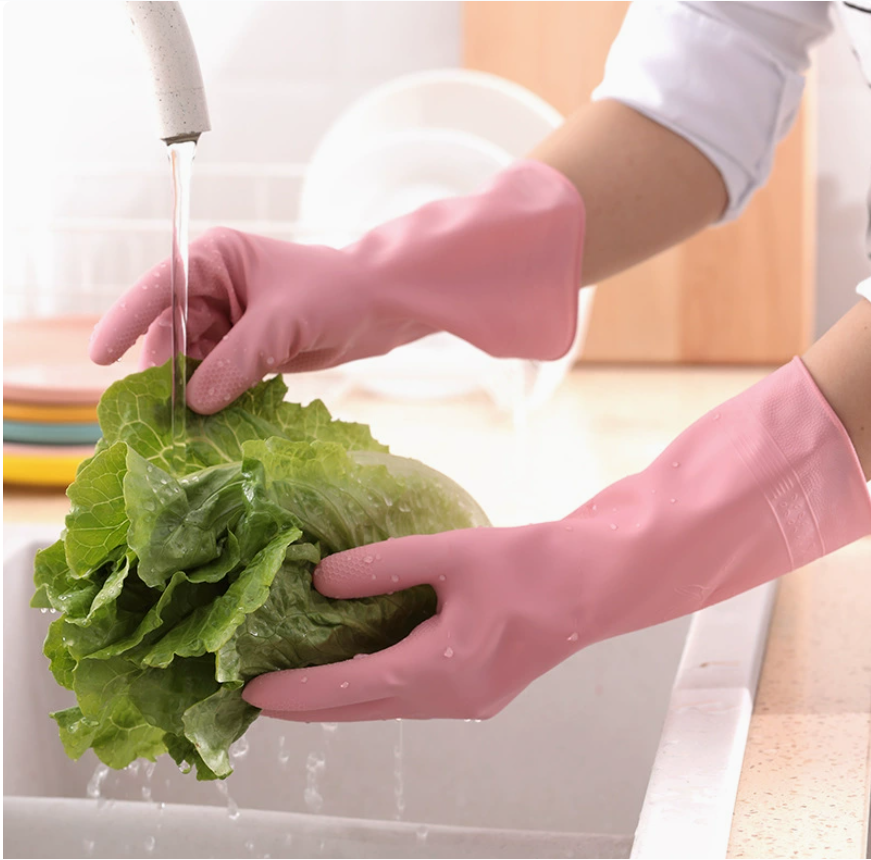 Household cleaning and dishwashing gloves for women, soft PVC durable gloves, waterproof and anti-slip, dishwashing and laundry gloves for home use details Picture