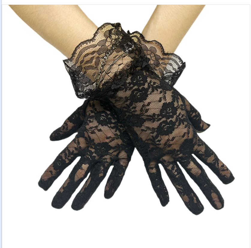The manufacturer wholesals summer women's black large lace sexy lace sun protection gloves and thin mesh gloves details Picture