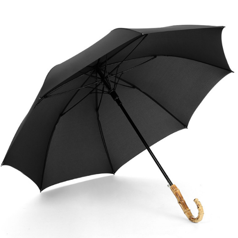 Hengdun retro artistic bamboo joint curved handle semi-automatic long pole umbrella, reinforced wind and rain resistant straight pole umbrella, simple solid color business commuting all-weather umbrella, factory stock available, wholesale supported, custom logo Specification image
