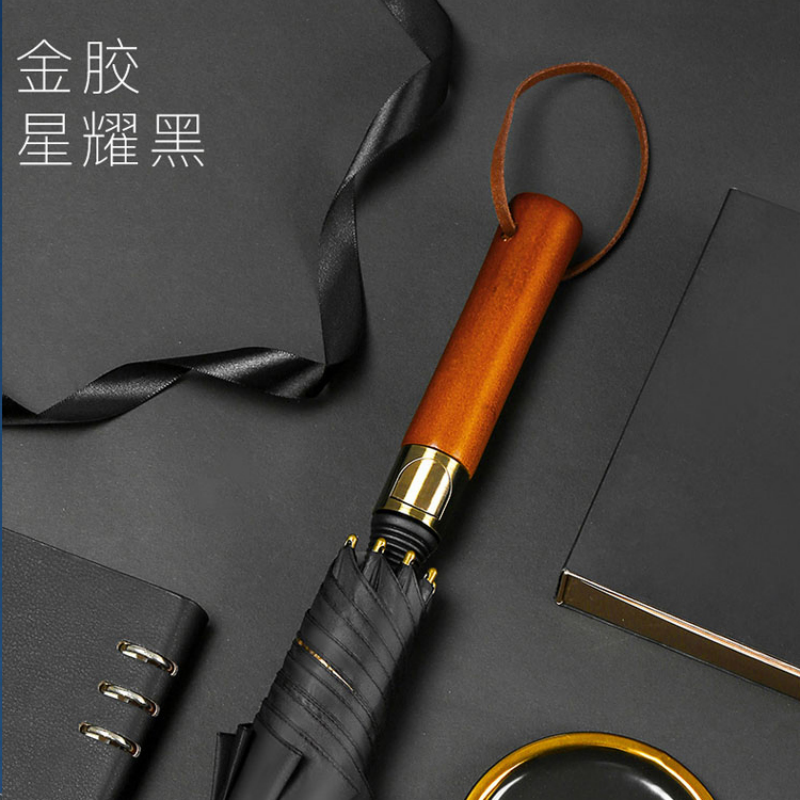 Hengdun automatic wooden handle all-weather umbrella, retro and light luxury style, gold rubber sun protection umbrella, black rubber UV protection sunshade umbrella, reinforced wind and rain resistance, business straight pole umbrella, supports wholesale and custom LOGO pic 7