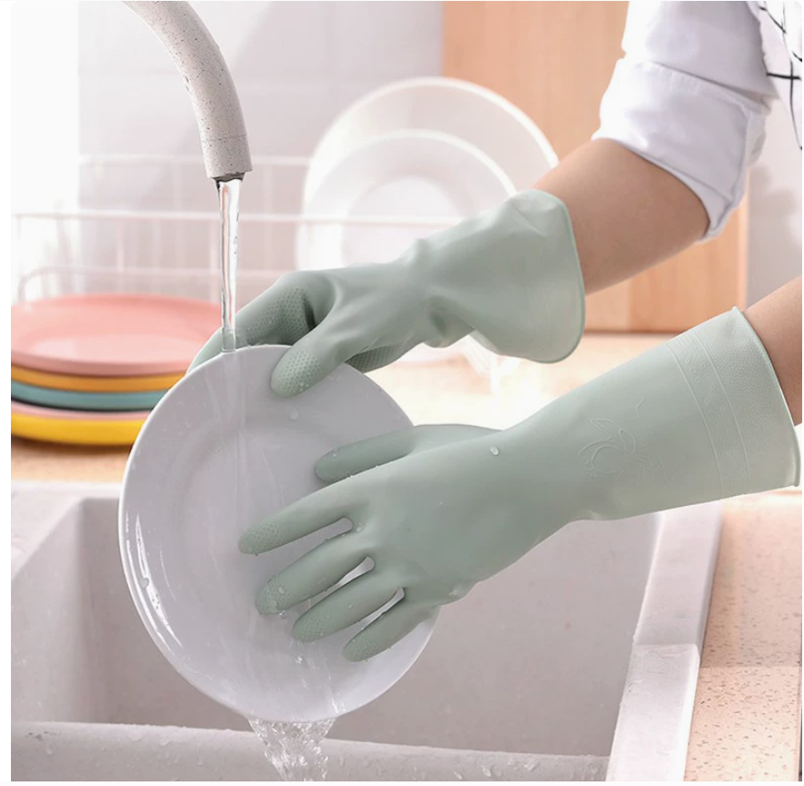 Household cleaning and dishwashing gloves for women, soft PVC durable gloves, waterproof and anti-slip, dishwashing and laundry gloves for home use Specification image
