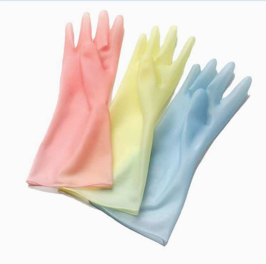 Beef tendon gloves, waterproof, household chores, dishwashing gloves wholesale, winter kitchen cleaning, PVC jelly color plastic steel gloves