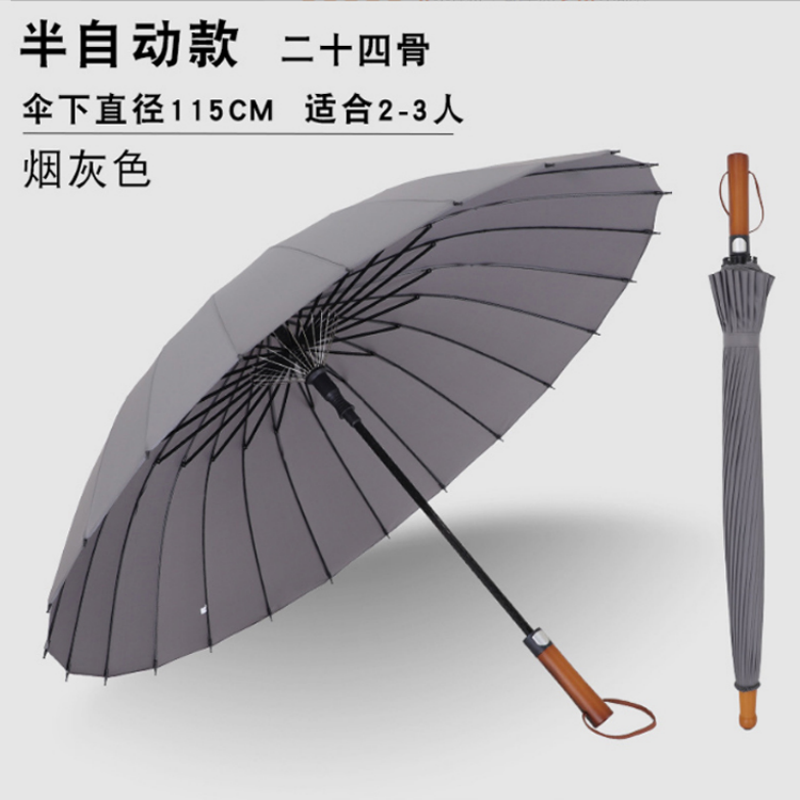 Hengdun retro solid wood handle 24-bone long handle umbrella, semi-automatic large reinforcement, wind-resistant and rainproof, simple solid color business umbrella, suitable for 2-3 people to use. Umbrella supports wholesale customization Specification image