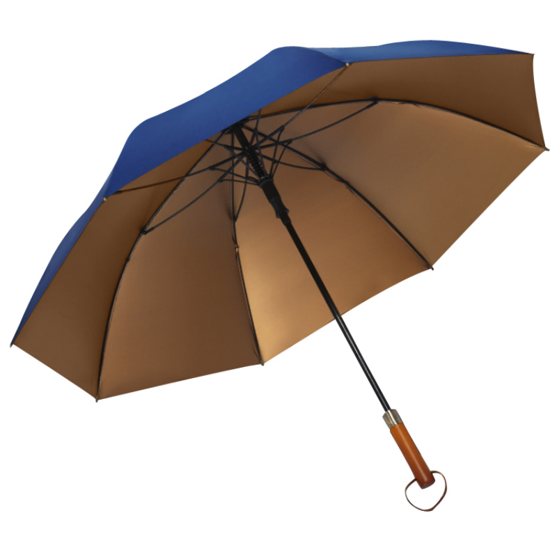 Hengdun automatic wooden handle all-weather umbrella, retro and light luxury style, gold rubber sun protection umbrella, black rubber UV protection sunshade umbrella, reinforced wind and rain resistance, business straight pole umbrella, supports wholesale and custom LOGO Item Picture