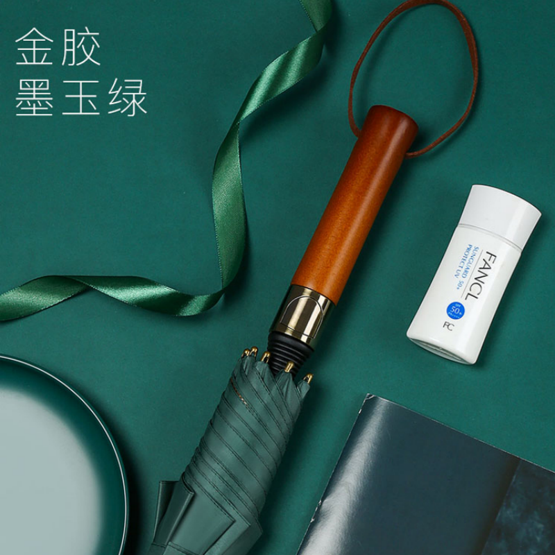 Hengdun automatic wooden handle all-weather umbrella, retro and light luxury style, gold rubber sun protection umbrella, black rubber UV protection sunshade umbrella, reinforced wind and rain resistance, business straight pole umbrella, supports wholesale and custom LOGO details Picture