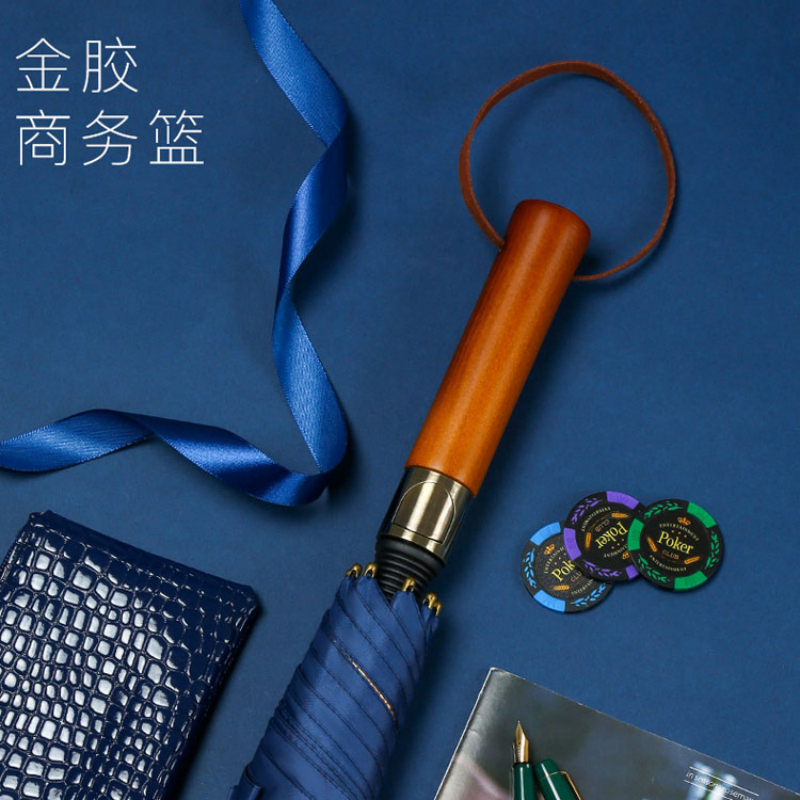 Hengdun automatic wooden handle all-weather umbrella, retro and light luxury style, gold rubber sun protection umbrella, black rubber UV protection sunshade umbrella, reinforced wind and rain resistance, business straight pole umbrella, supports wholesale and custom LOGO pic 6