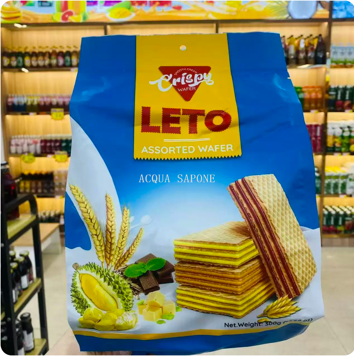 Free shipping! Vietnamese LETO Mixed Flavor Wafers 300g, genuine ingredients, fruit flavors, individual packaging details Picture