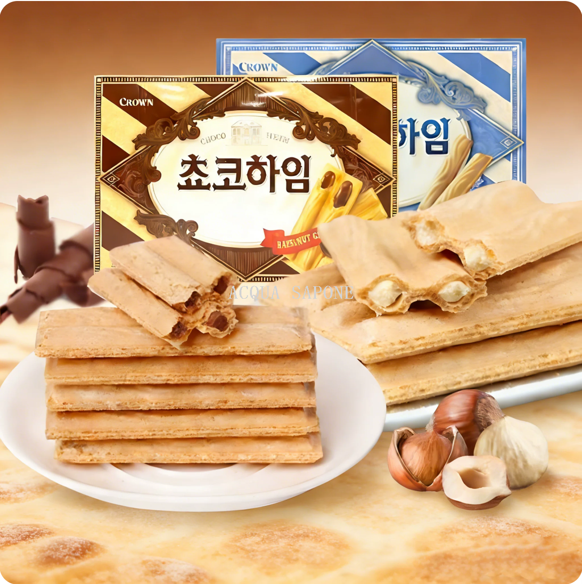 Free shipping! crown Crown Hazelnut Chocolate Wafer Cookies 142g, an imported Korean snack food details Picture