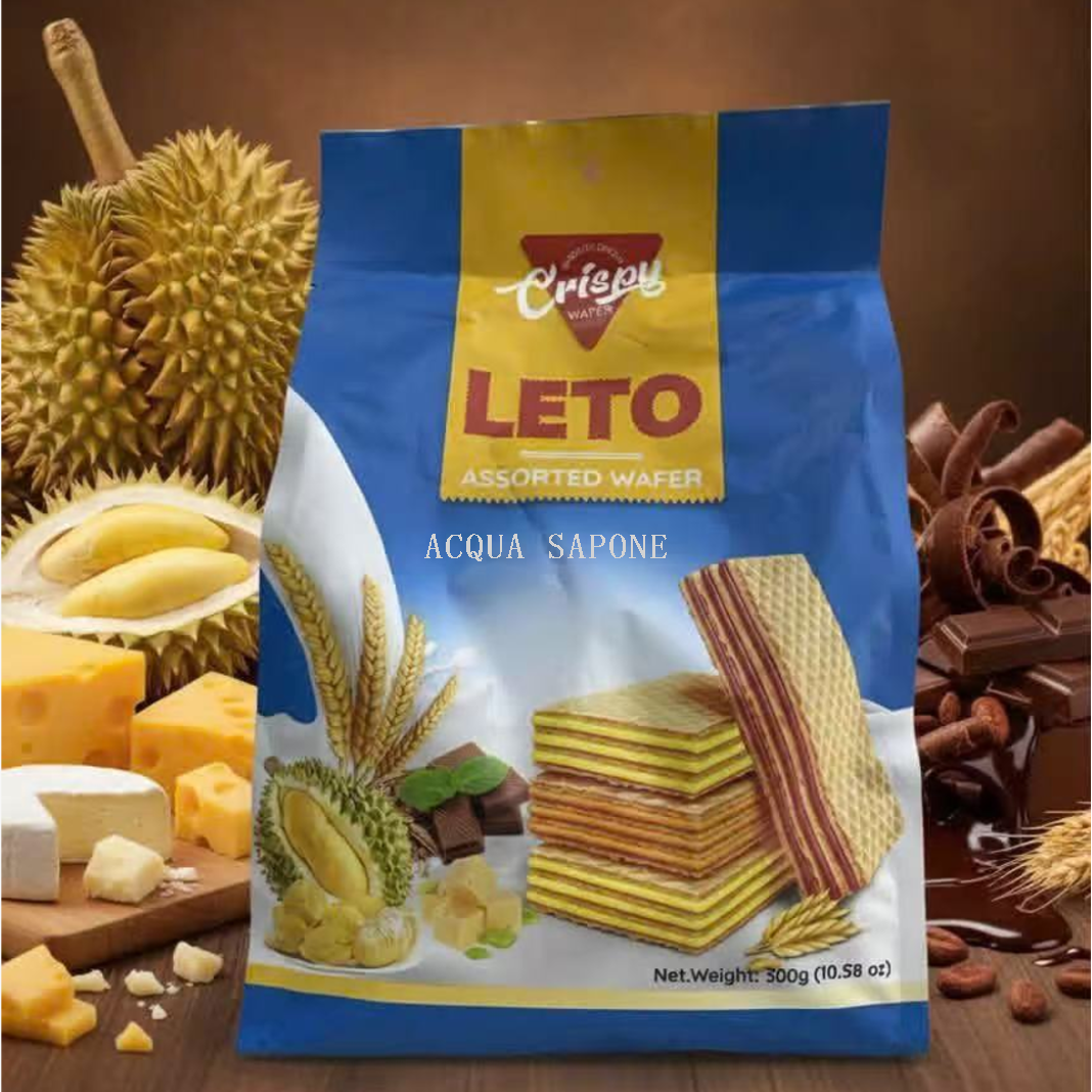 Free shipping! Vietnamese LETO Mixed Flavor Wafers 300g, genuine ingredients, fruit flavors, individual packaging