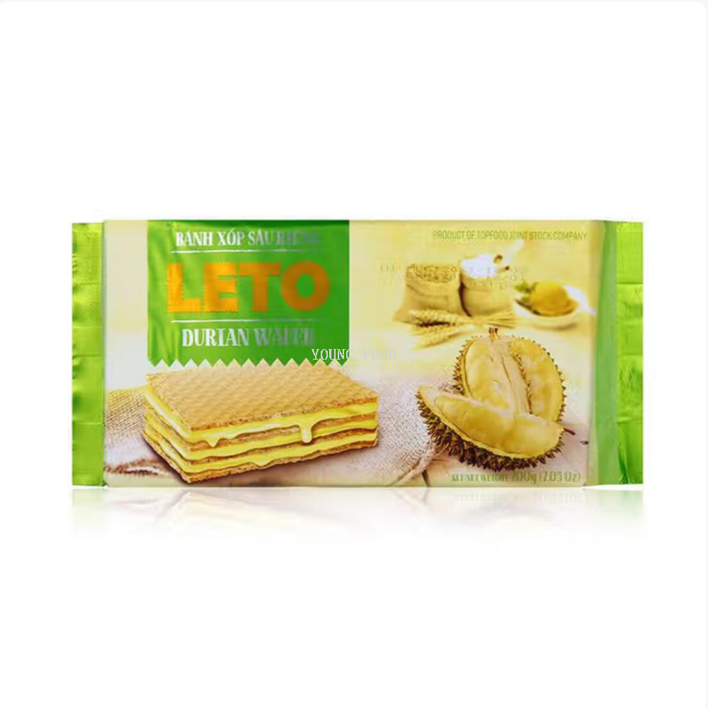 Free shipping! Vietnamese LETO Durian-flavored Wafers 200g, genuine durian-flavored, individually packaged Specification image