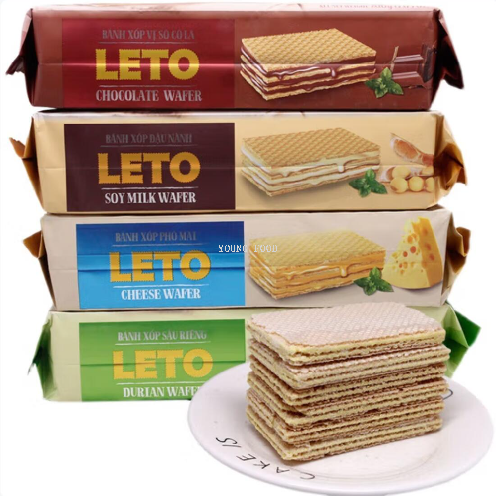 Free shipping! Vietnamese LETO Durian-flavored Wafers 200g, genuine durian-flavored, individually packaged
