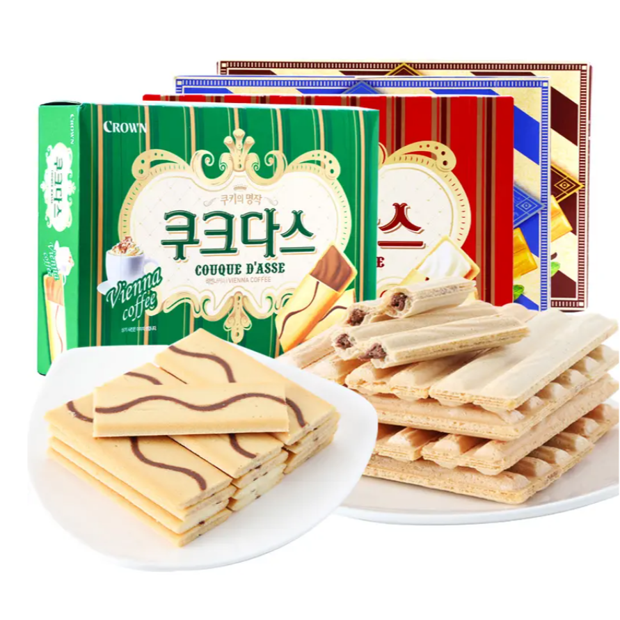 Free shipping! Korean imported crown Cream-flavored sandwich bar cookies 289g smooth cream filling details Picture
