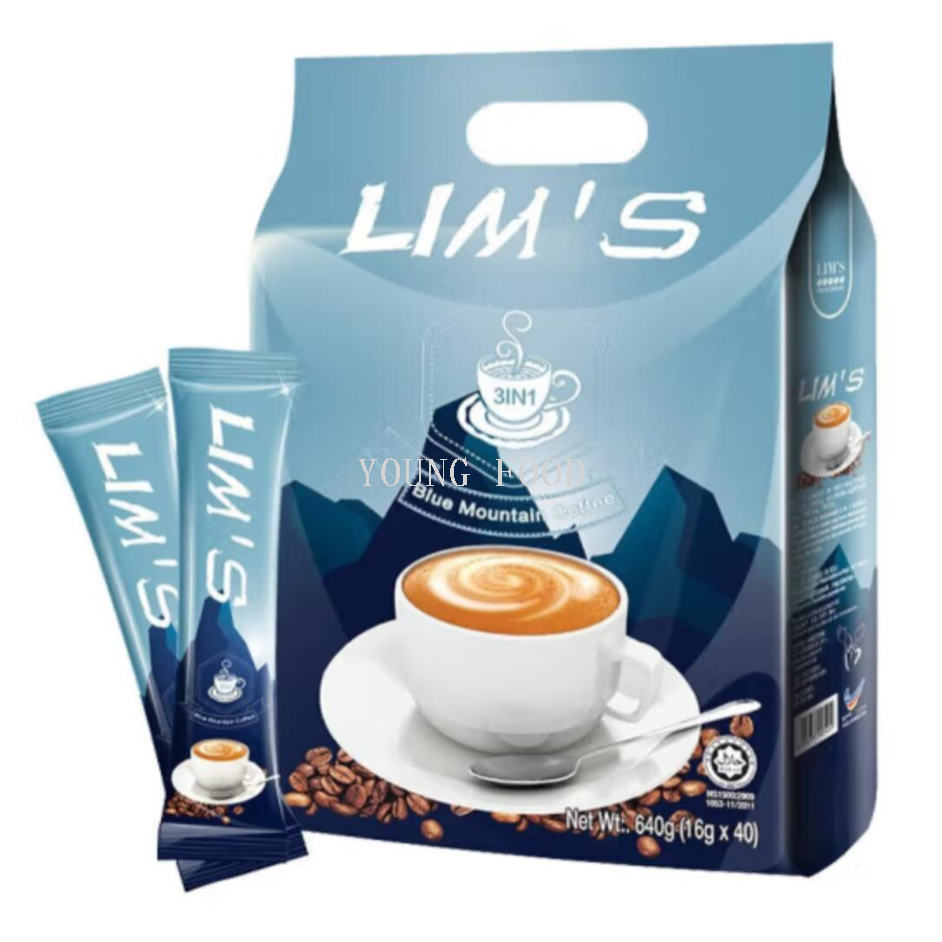 Free shipping! Malaysian LIMS Zero Astringency Blue Mountain Flavor Three-in-one Instant Coffee 640g Imported snack and beverage