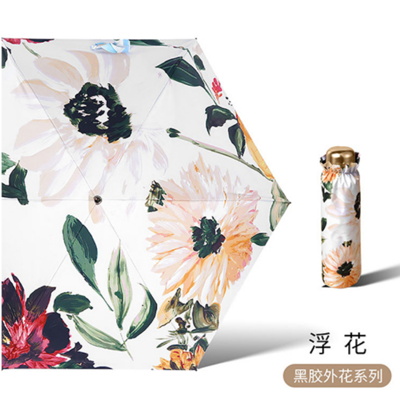 Hengdun Art Oil Painting Style 50% folding umbrella, black rubber coated sun protection umbrella, all-weather pocket umbrella, UV protection portable umbrella, Girls' ultra-light and small portable commuting sun shade umbrella, supports wholesale and custom logo pic 11