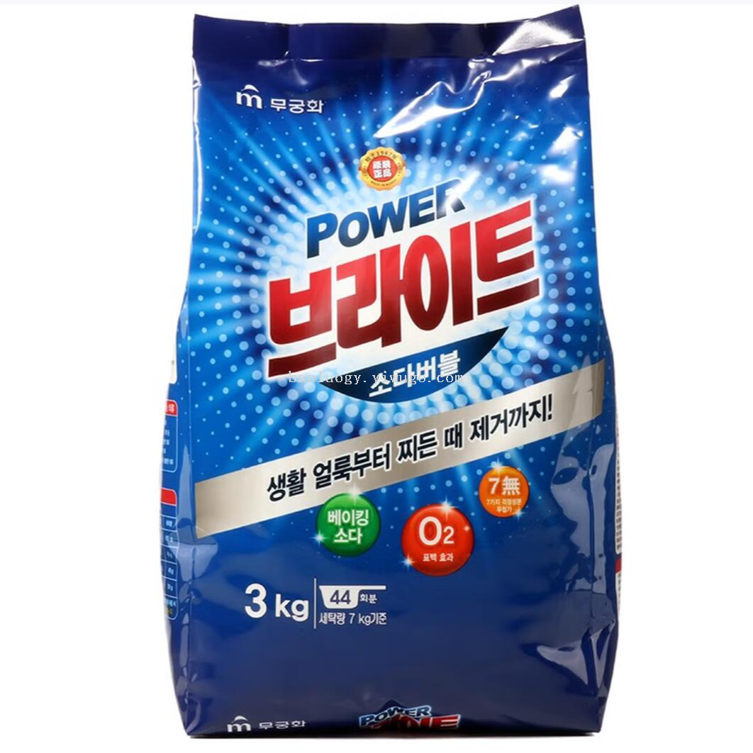 Free shipping! Korean Wujinhua Powerful Brightening and Stain Removal Laundry Powder 3kg, low foaming, easy to rinse, long-lasting brightening as new