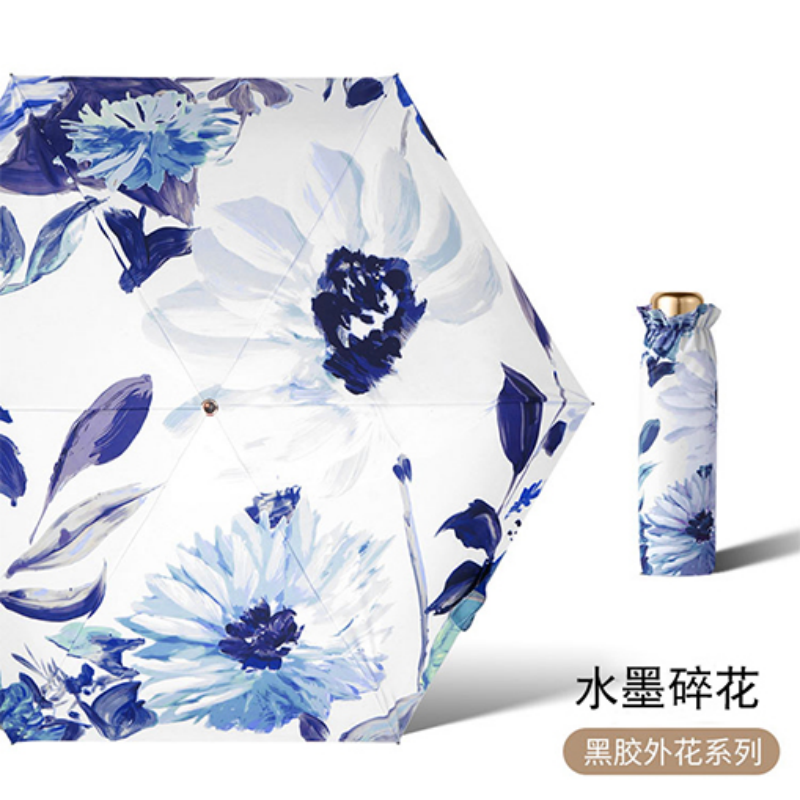 Hengdun Art Oil Painting Style 50% folding umbrella, black rubber coated sun protection umbrella, all-weather pocket umbrella, UV protection portable umbrella, Girls' ultra-light and small portable commuting sun shade umbrella, supports wholesale and custom logo details Picture