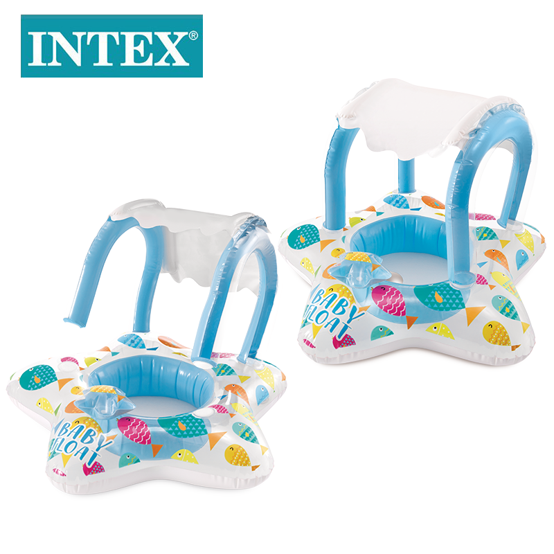 INTEX56573 Seven-color fish-shaped covered baby seat sun protection ring, baby water play inflatable swimming ring wholesale Item Picture