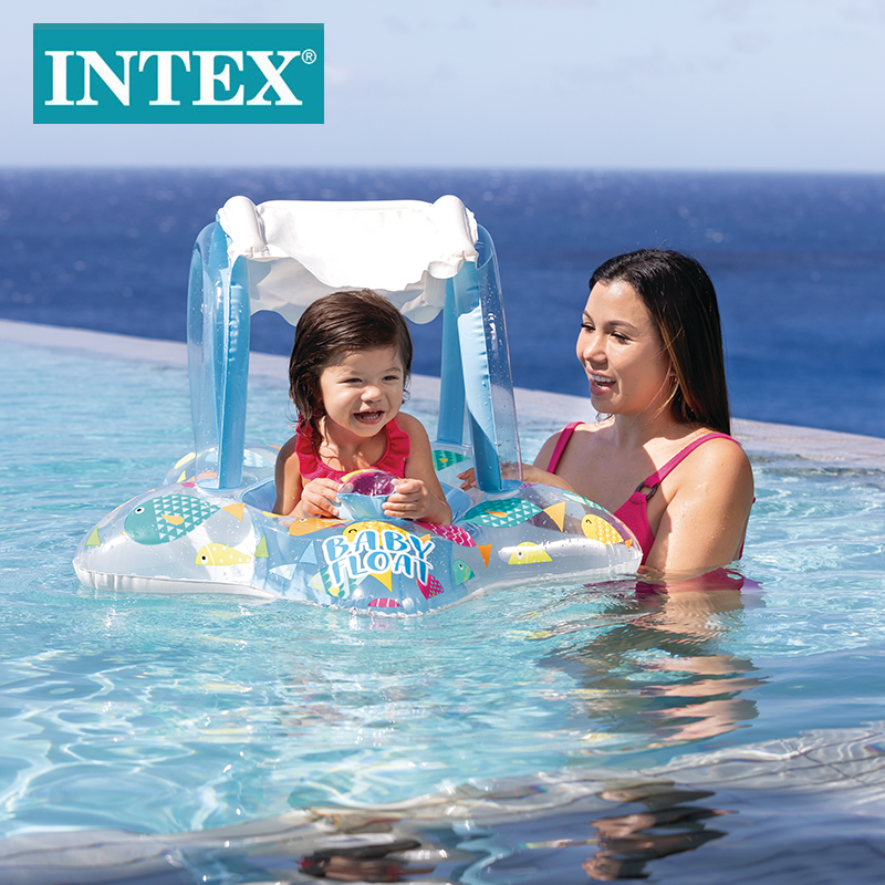 INTEX56573 Seven-color fish-shaped covered baby seat sun protection ring, baby water play inflatable swimming ring wholesale