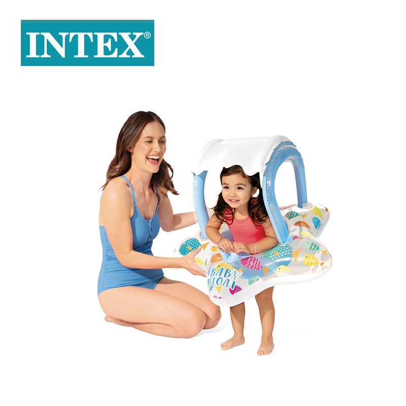 INTEX56573 Seven-color fish-shaped covered baby seat sun protection ring, baby water play inflatable swimming ring wholesale Specification image