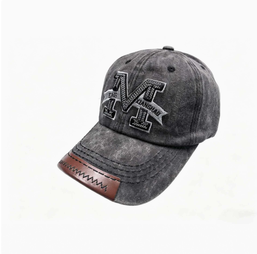 Spring and autumn vintage baseball caps, men's and women's outdoor sun hats, washed denim distressed letter M embroidered baseball caps Specification image