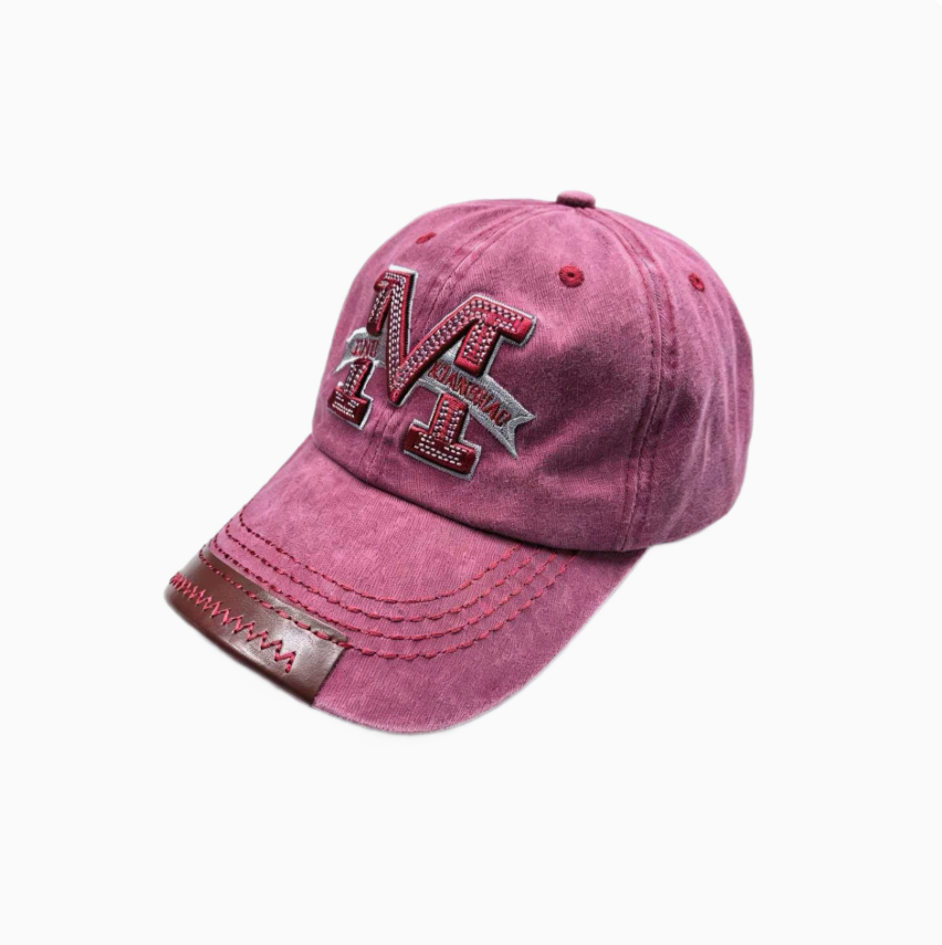 Spring and autumn vintage baseball caps, men's and women's outdoor sun hats, washed denim distressed letter M embroidered baseball caps Item Picture
