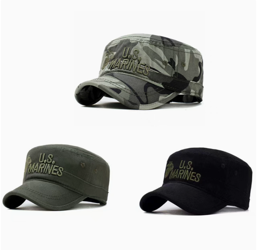 Men's camouflage hats, flat-topped casual hats, outdoor travel sun hats, patchwork and aged sun hats, military caps with large brims details Picture