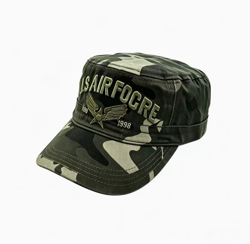Men's camouflage hats, flat-topped casual hats, outdoor travel sun hats, patchwork and aged sun hats, military caps with large brims Item Picture