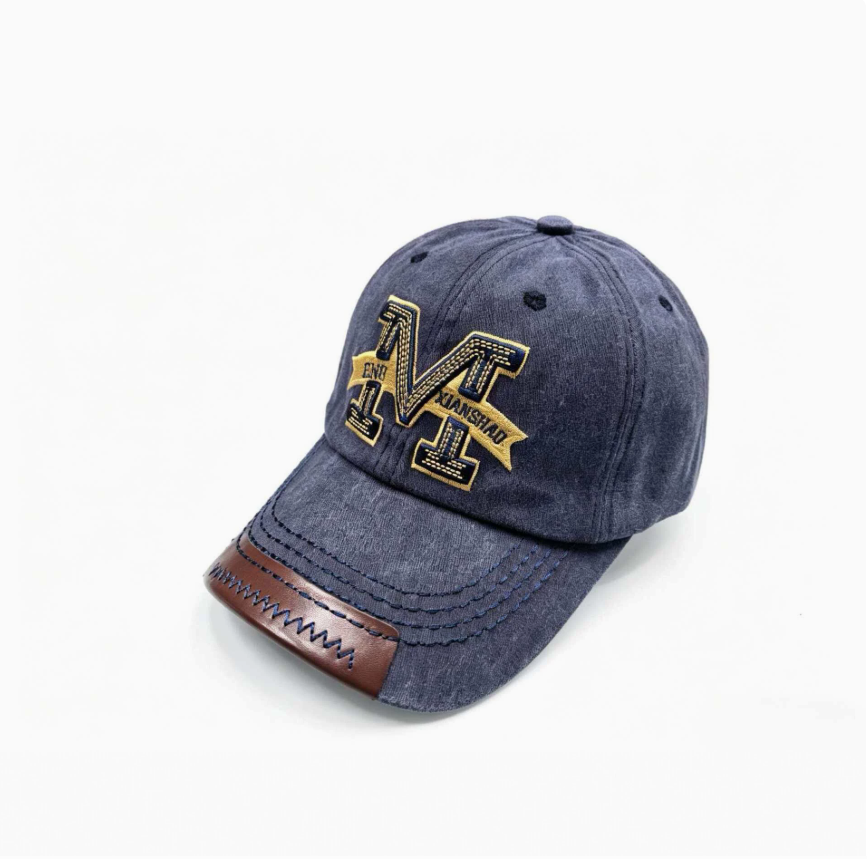 Spring and autumn vintage baseball caps, men's and women's outdoor sun hats, washed denim distressed letter M embroidered baseball caps Application Scenario