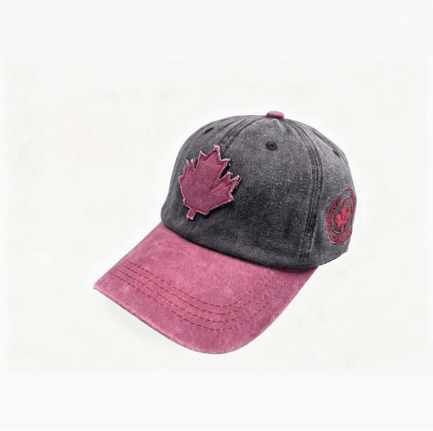 Washable, aged, color-blocking, soft-top baseball caps for men and women, spring, autumn and summer, outdoor casual, patchwork, frilled maple leaf baseball caps details Picture
