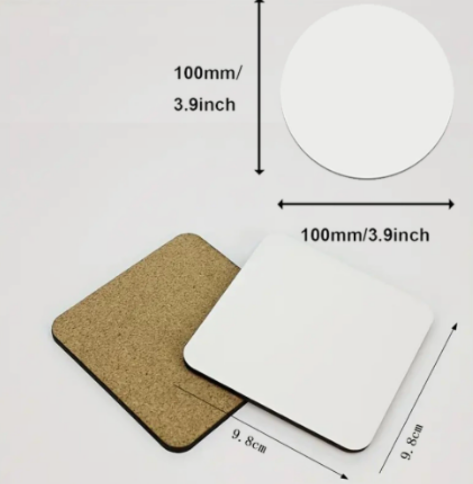 DIY photos of MDF blank wood board heat transfer coasters in circular and square shapes Application Scenario